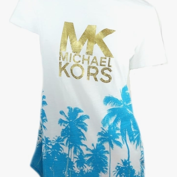 Michael Kors Tops - Michael Kors White & Blue Palm Trees T Shirt